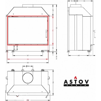 КАМИННАЯ ТОПКА АСТОВ ПС 800 - ТОПКА ПОДОВАЯ С ПРЯМЫМ СТЕКЛОМ И БОКОВЫМ ОТКРЫВАНИЕМ ДВЕРЦЫ