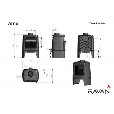 Чугунная печь камин Ravan Arne 8 кВт на дровах.