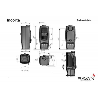 Чугунная печь камин Ravan Incorta 10 кВт на дровах.