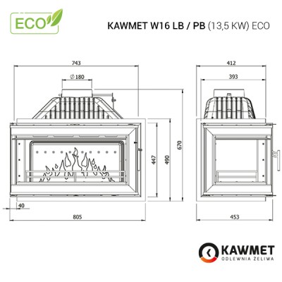 Камінна топка KAWMET W16 PB 13.5 kW ECO