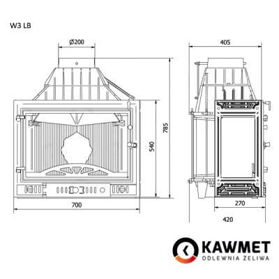 Каминная топка KAWMET W3 левое боковое стекло (16.7 kW)