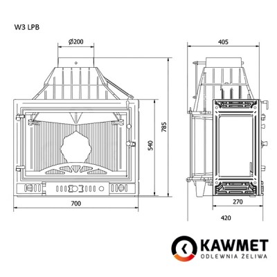 Каминная топка KAWMET W3 трехсторонняя (16,7 kW)