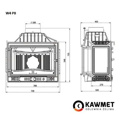 Каминная топка KAWMET W4 левое боковое стекло (14.5 kW)