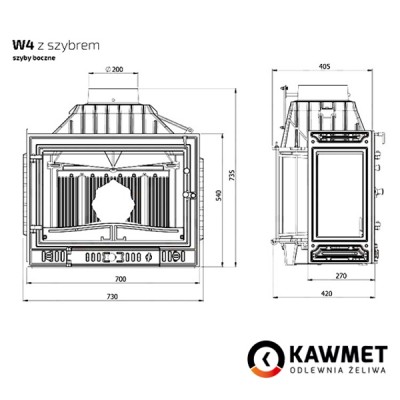 Каминная топка KAWMET W4 правое боковое стекло (14.5 kW)