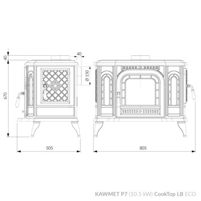 Чавунна піч із варильною поверхнею KAWMET P7 (10.5 kW) CookTop LB ECO