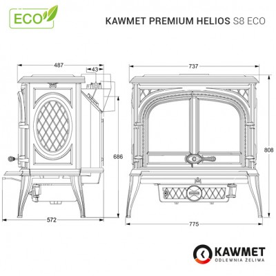 Чугунная печь KAWMET Premium HELIOS S8 (13,9 kW) ECO