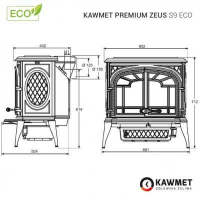 Чавунна піч KAWMET Premium ZEUS S9 ECO (11,3 kW)