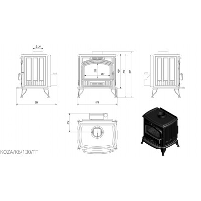 Чугунная печь Kratki KOZA K6 130 TURBOFAN