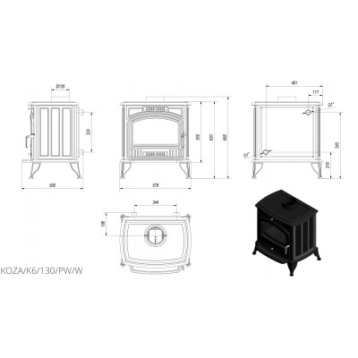 Чугунная печь Kratki KOZA K6 PW 130