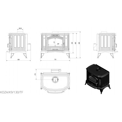 Чугунная печь Kratki KOZA K9 130 TURBOFAN