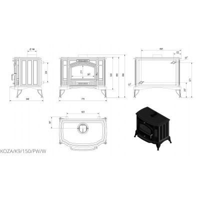 Чугунная печь Kratki KOZA K9 PW 150