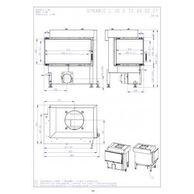 DYNAMIC L 3g S 72.44.42.21 - угловая печная топка, левая, двойное стекло
