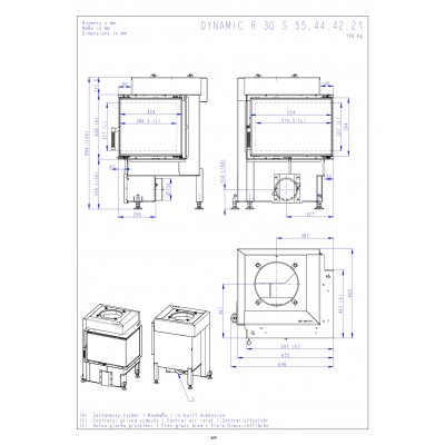 DYNAMIC R 3g S 55.44.42.21 - угловая печная топка, правая, двойное стекло