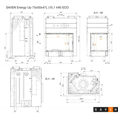 Камінна топка кутова SAVEN Energy Up 75х50х47L (15,1 kW) ECO