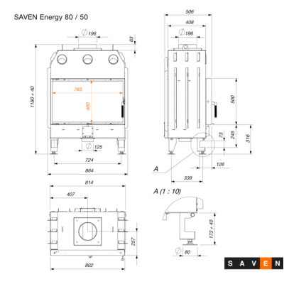 Каминная топка SAVEN Energy 80×50 (17,0 kW) ECO