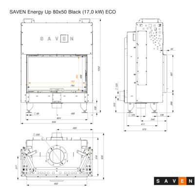 Камінна топка SAVEN Energy Up 80х50 Black (17,0 kW) ECO