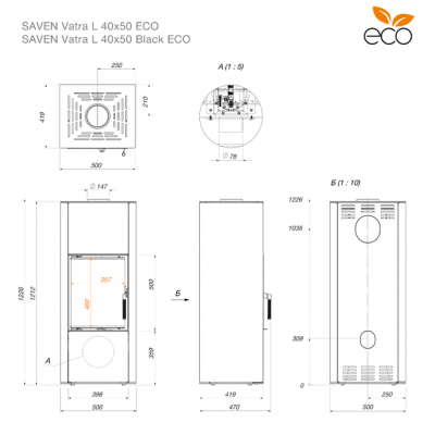 Піч камін SAVEN Vatra L 40x50 Black ECO