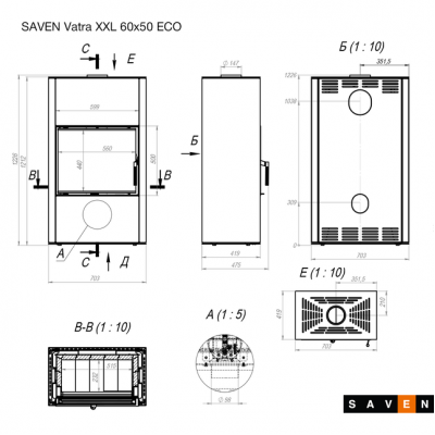 Піч камін SAVEN Vatra XXL 60x50 Black ECO