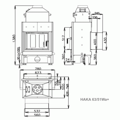 Каминная топка HOXTER HAKA 63/51 Wa+ с внешним розжигом,дополнительной мощностью