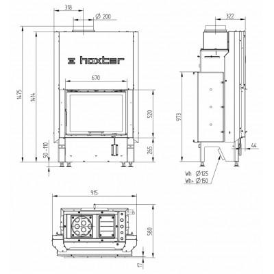 КАМИННАЯ ТОПКА HOXTER HAKA 67/51Wh,вертикальное открытие дверей
