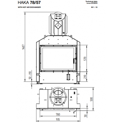 Каминная топка Hoxter HAKA 78/57,стальной теплообменник